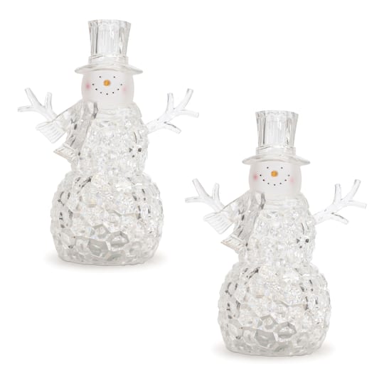 91589DS 11.75 in. Snowman, Clear - Plastic 3 AA Batteries Not Included 6 Hr Timer - Set of 2